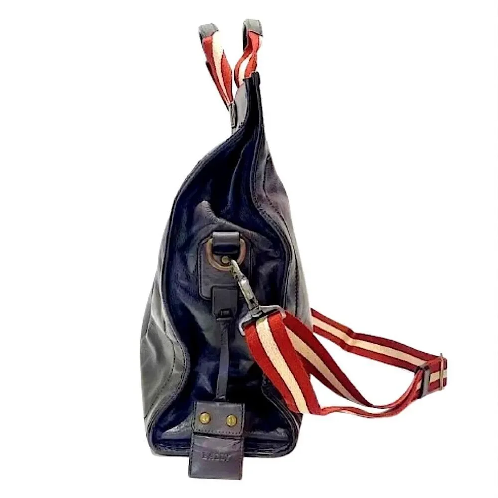BALLY Brown Leather Trainspotting Work Bag Red Stripe Adjustable Shoulder Strap - Picture 4 of 16
